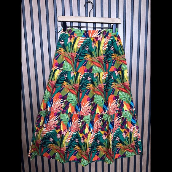 o.p.t Skirt XS Womens Multicolor Tiered Forrest Midi / Maxi Leafy Floral - Picture 1 of 6